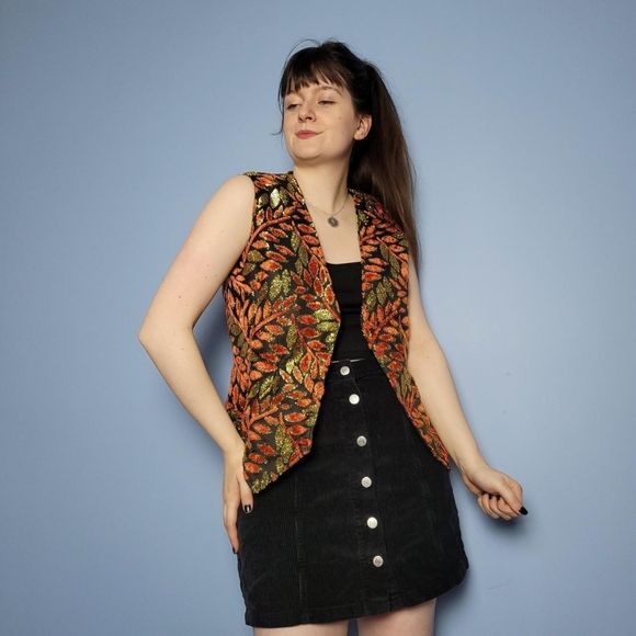 Vintage y2k orange leaf patterned waistcoat - Picture 4 of 4